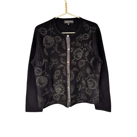 Jones New York Sz Medium 100% Merino Wool Cardigan Sweater Embroidered Holiday - Picture 4 of 6